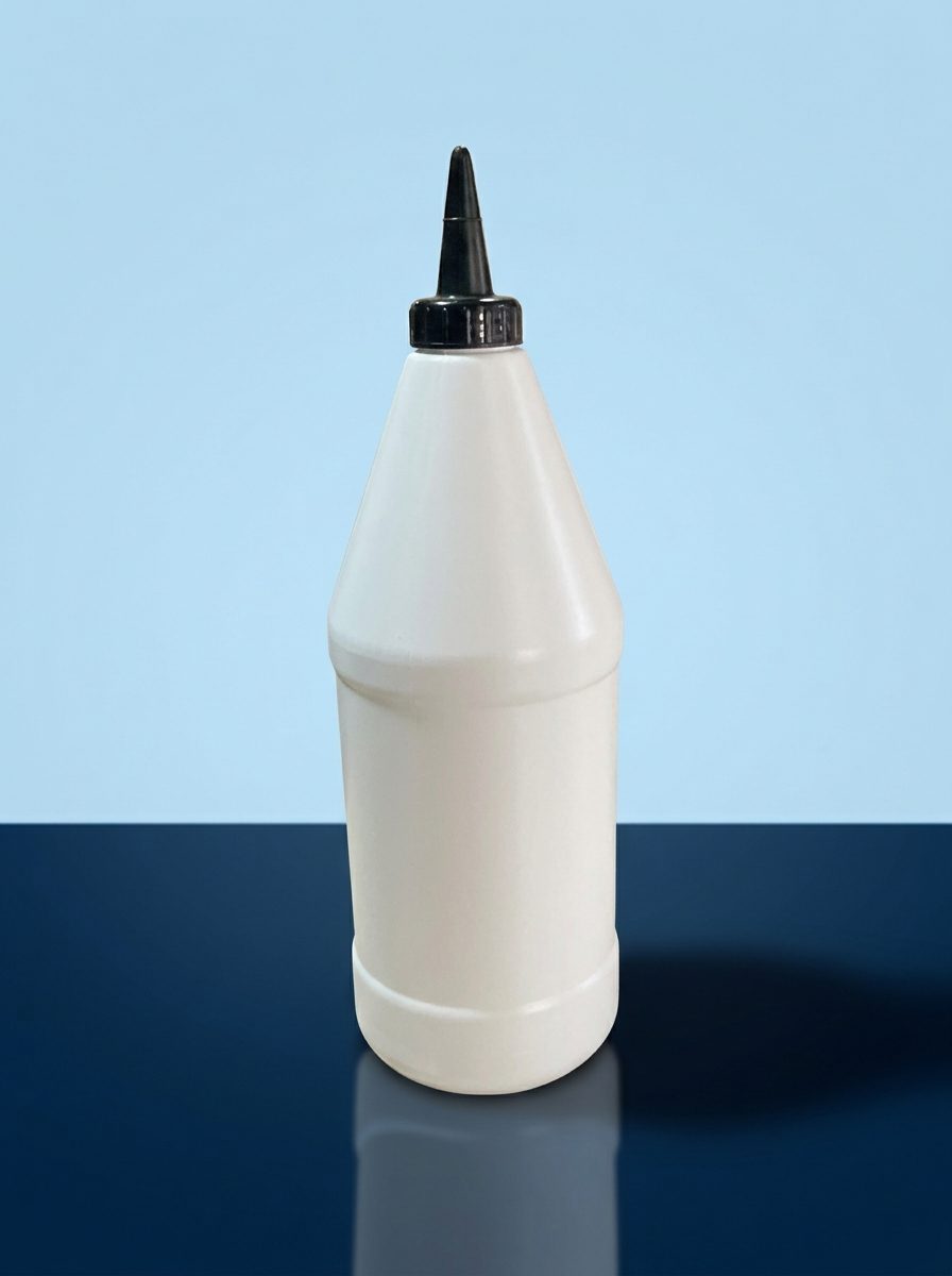 Botella plástica blanca con tapa de pico cónico